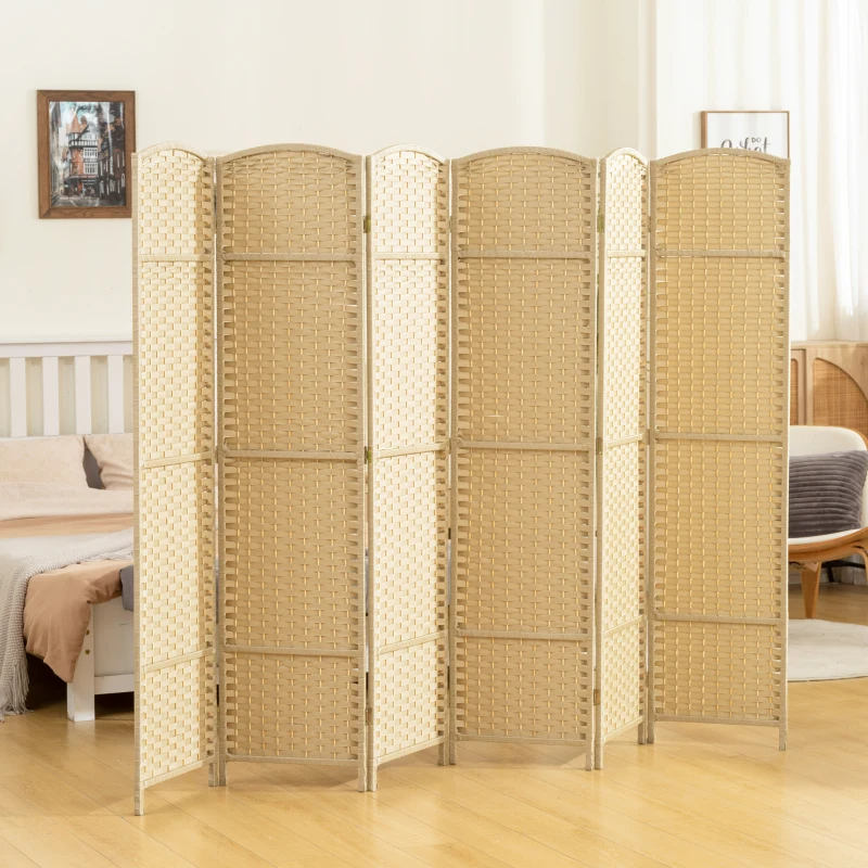 HOMCOM Paravent interieur en bois 6 panneaux 240 x 170 cm séparateur de pièce pliable pour salon, chambre à coucher, naturel