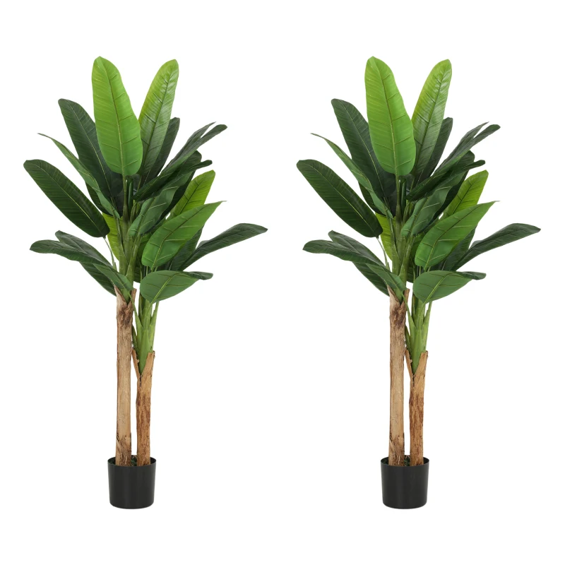 HOMCOM Lot de 2 plantes artificielles intérieurs 150 cm bananiers en pot décoration pour maison, bureau, salon, chambre