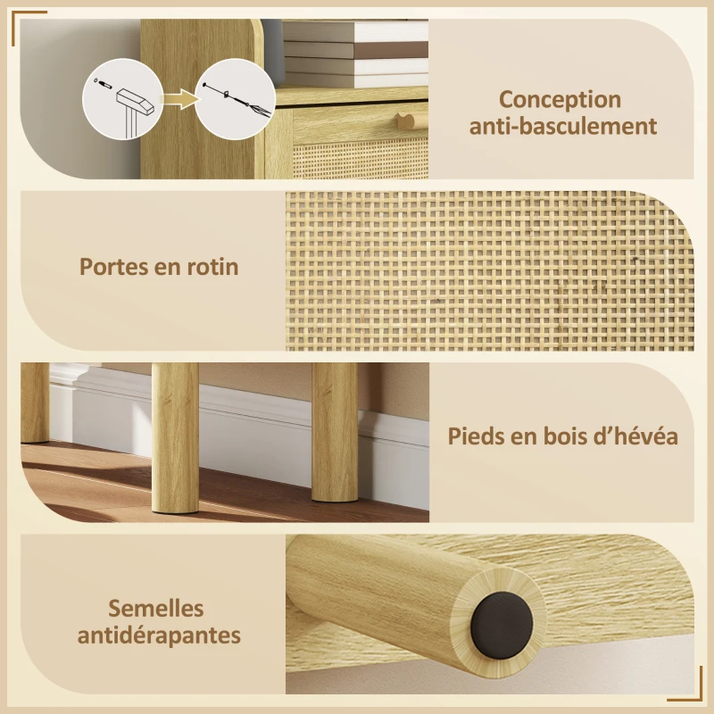 HOMCOM Meuble à chaussures 18 paires, armoire à chaussures étroite avec 3 tiroirs rabattables, étagères réglables, chêne
