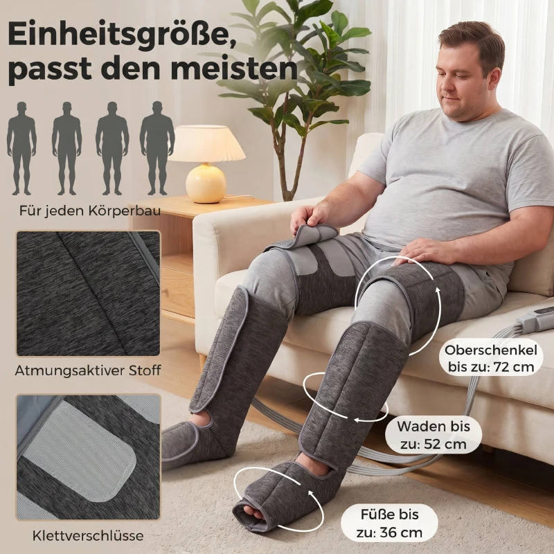 HOMCOM Beinmassager mit Wärme, Kompression, 3 Automodi & 3 Intensitäten, Fuß- und Wadenmassagegerät
