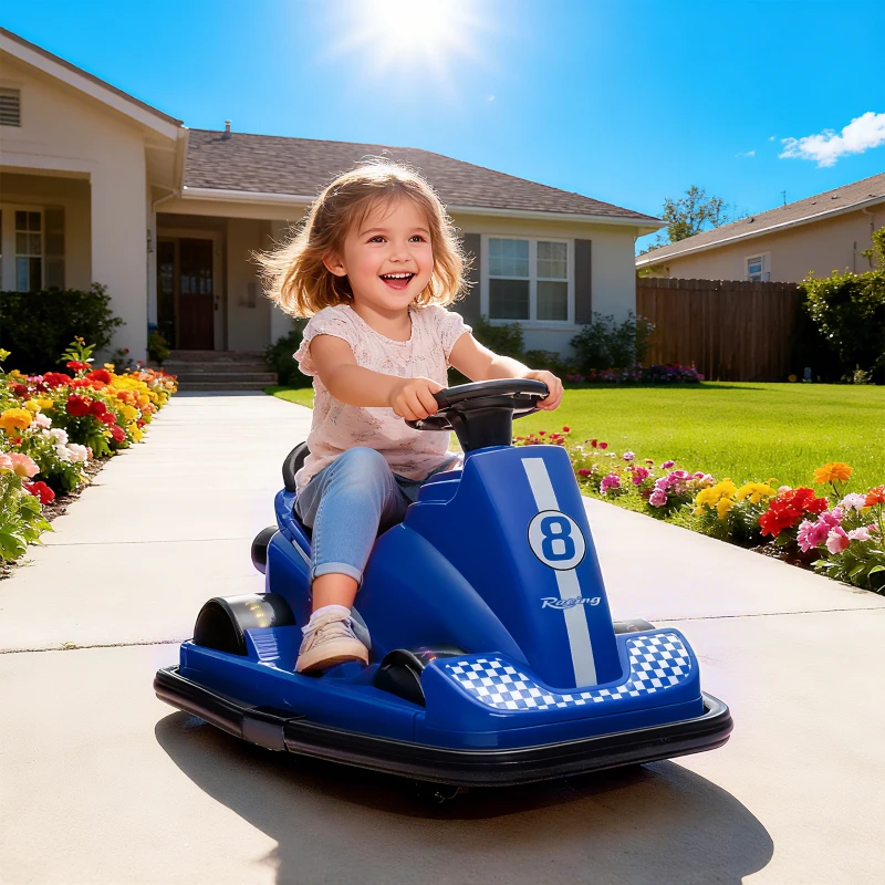 AIYAPLAY Kids Bumper Car, 360° Rotation Spin Electric Waltzer Car with LED Lights, Music for Ages 3-8 Years Old, Blue
