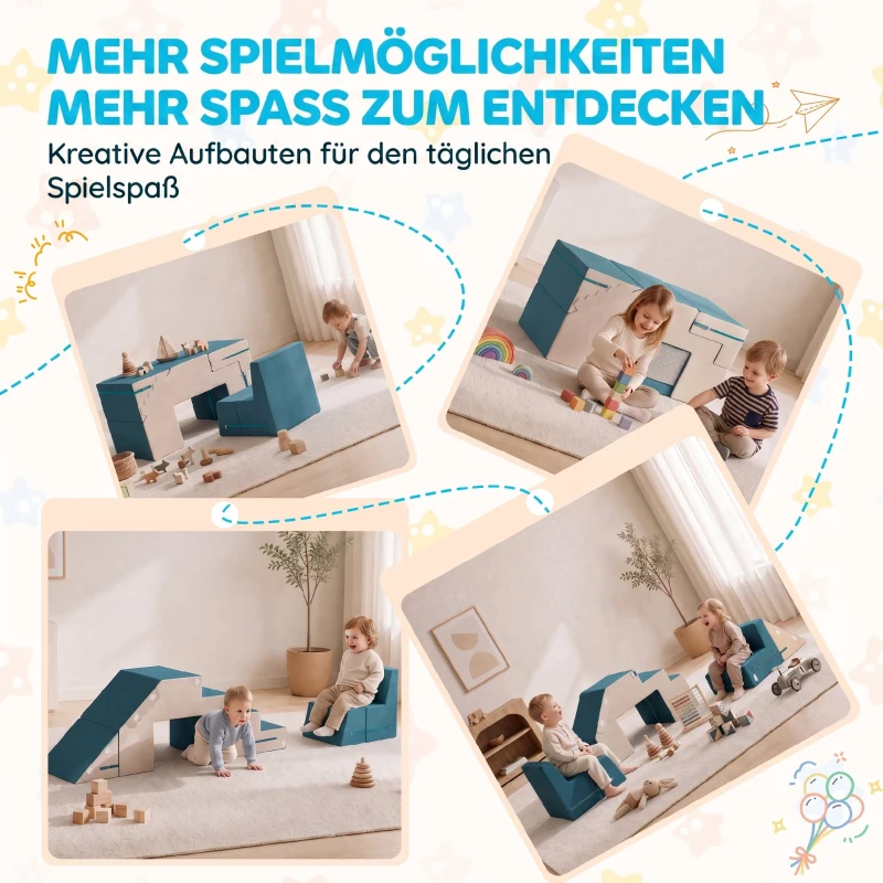 AIYAPLAY Spielsofa Samt 2-Teiliges Kindersofa aus Schaumstoff Waschbar Modulares Kindercouch  für Kinder 0,5 bis 3 Jahre