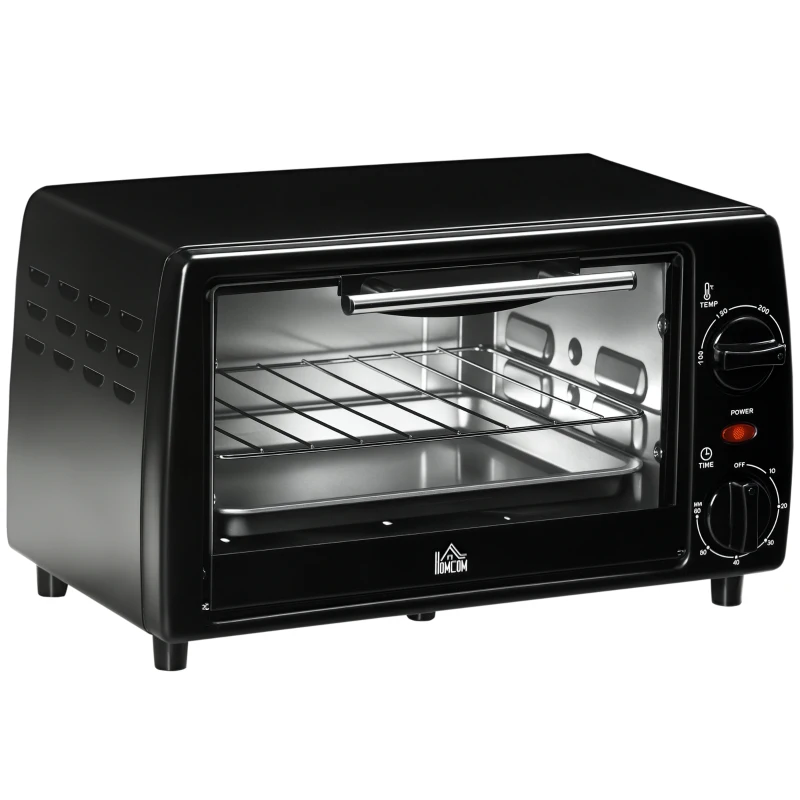 HOMCOM Mini-Ofen Toasterofen, 1 Backblech, 1 Grilrost, 10 L Kapazität, Timer-Funktion, 36.5 cm x 26 cm x 22 cm, Schwarz(m-12)