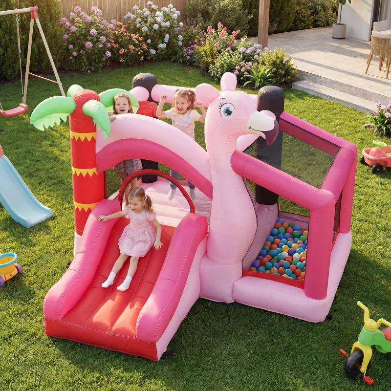 AIYAPLAY Inflatable Bounce House for Kids with Slide, Ball Pit, Basketball Hoop and Blower for Indoor Outdoor Garden, Pink