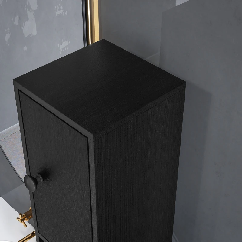 kleankin Armario de Baño Alto Columna de Baño Estrecha con 1 Cajón 4 Estantes Abiertos y Estantes Ajustables 20x20x180 cm Negro