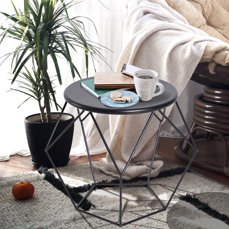 HOMCOM Table Basse Ronde Table d'appoint Bout de Canapé Design Industriel dim. Ø 51 x H44 cm en Acier Noir