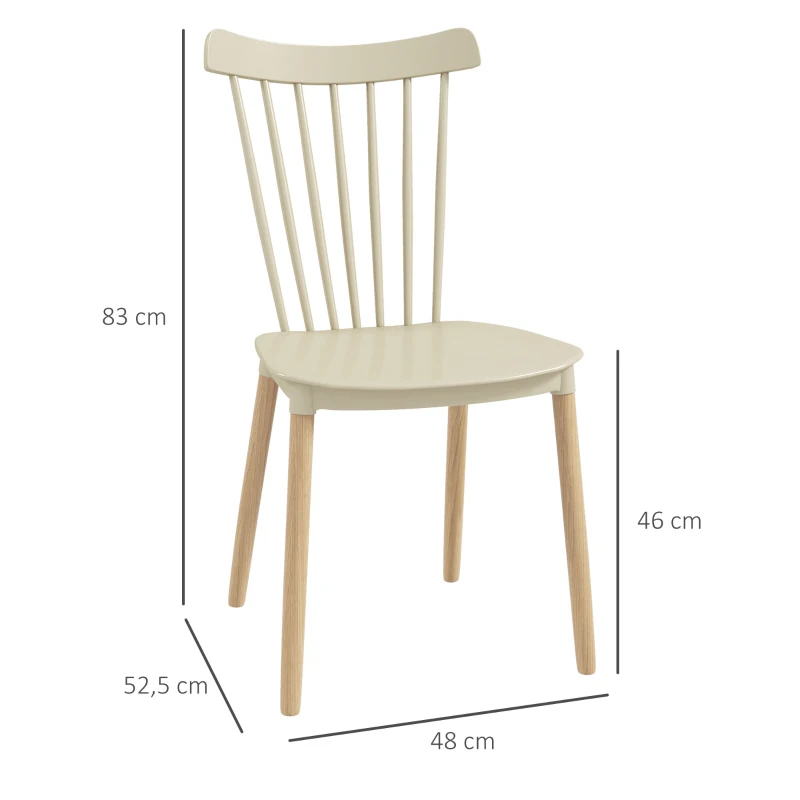 HOMCOM Juego de 4 Sillas de Comedor Estilo Nórdico con Respaldo de Polipropileno y Patas de Madera 48x52,5x83 cm Natural