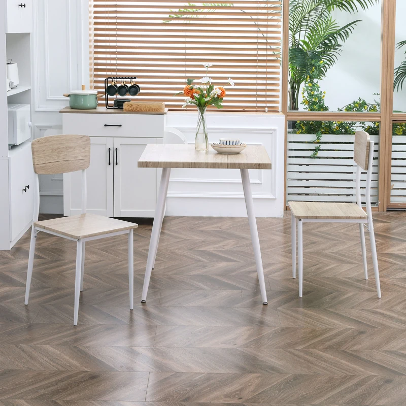 HOMCOM Ensemble table à manger carrée 3 pièces avec 2 chaises cuisine salle à manger plateau MDF châssis métal blanc