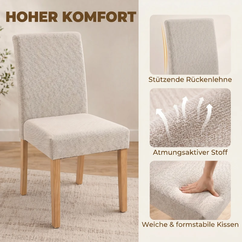 HOMCOM Esszimmerstühle im 2er-Set, moderne Leinen-Polsterstühle mit gepolstertem Sitz und Rückenlehne, Beine aus Kautschukholz