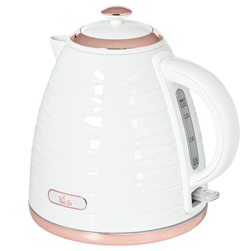 HOMCOM Elektrische Waterkoker, 1,7L, 2,2kW, Snelkookfunctie met Afneembaar Wasbaar Anti-kalkfilter