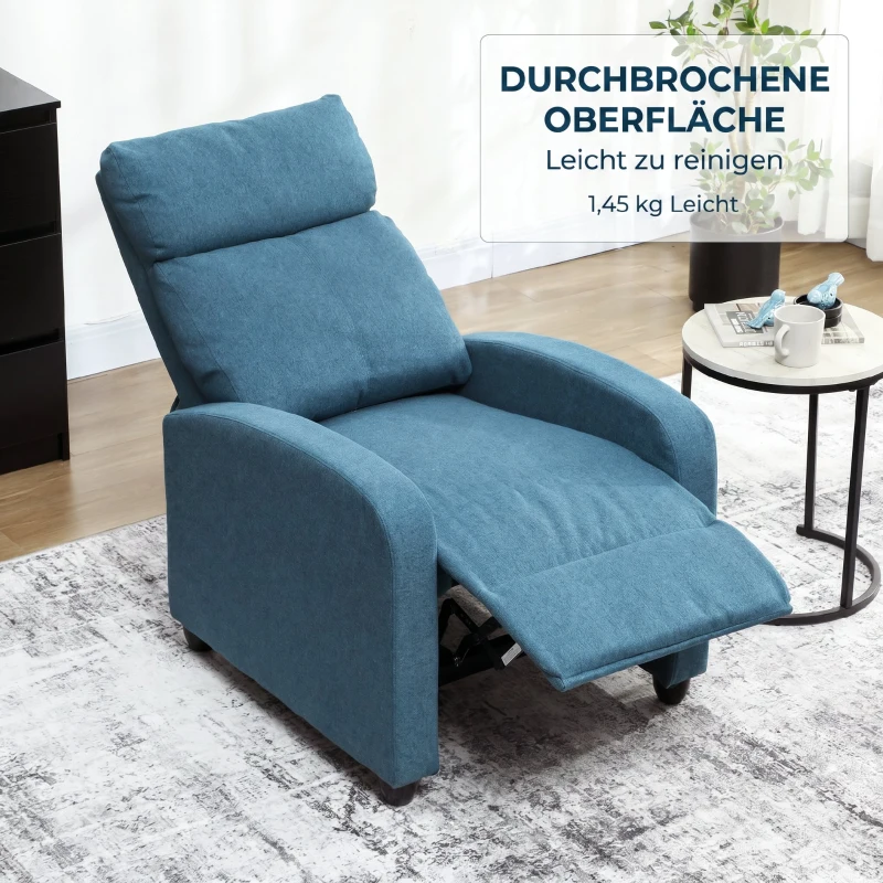 HOMCOM Fotoliu Relax Reclinabil Manual cu Suport pentru Picioare și Tapițerie din Țesătură, Albastru