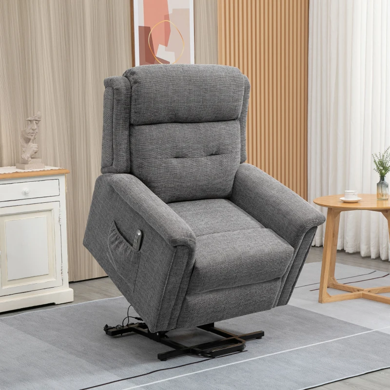 HOMCOM elektrische relaxfauteuil met opstahulp incl. afstandsbediening staalgrijs