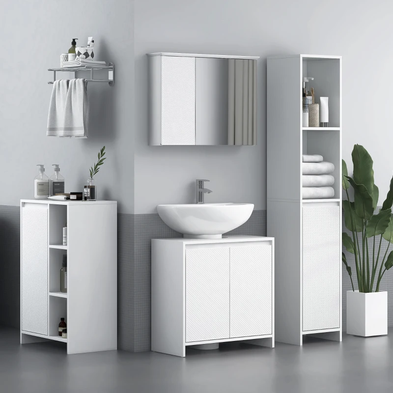 HOMCOM Armario de Baño con Estantes Abiertos Puerta y Estante Ajustable Antivuelco para Salón Dormitorio 53x30x80 cm Blanco