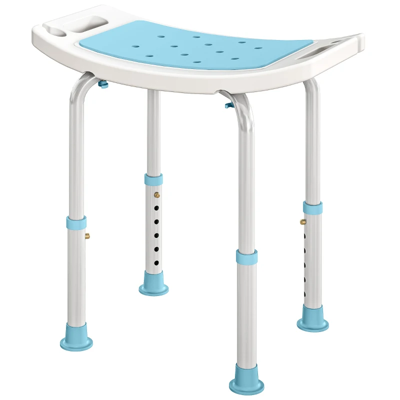 HOMCOM Shower Chair, Adjustable Height Shower Stool with Aluminium Frame and Non-Slip Feet, Bathtub Stool Seat with Padded Seat for Elderly Disabled Handicap, Turquoise