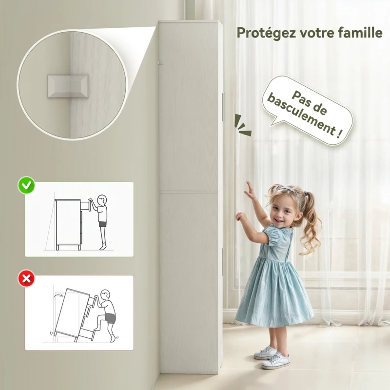 HOMCOM Meuble de salle de bain colonne avec 2 portes et 4 étagères réglables, 40 x 35 x 180 cm, blanc