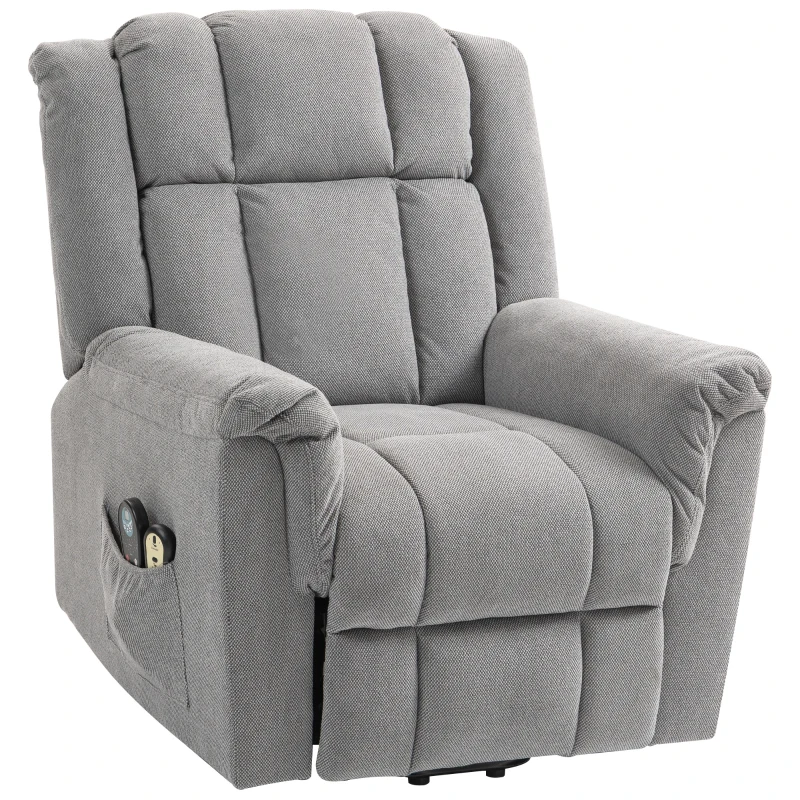 HOMCOM Powerlift-stoel, Massagestoel met Verwarmingsfunctie, Polsterstoel met Voetsteun, Zijvak, Stofbekleding, Donkergrijs