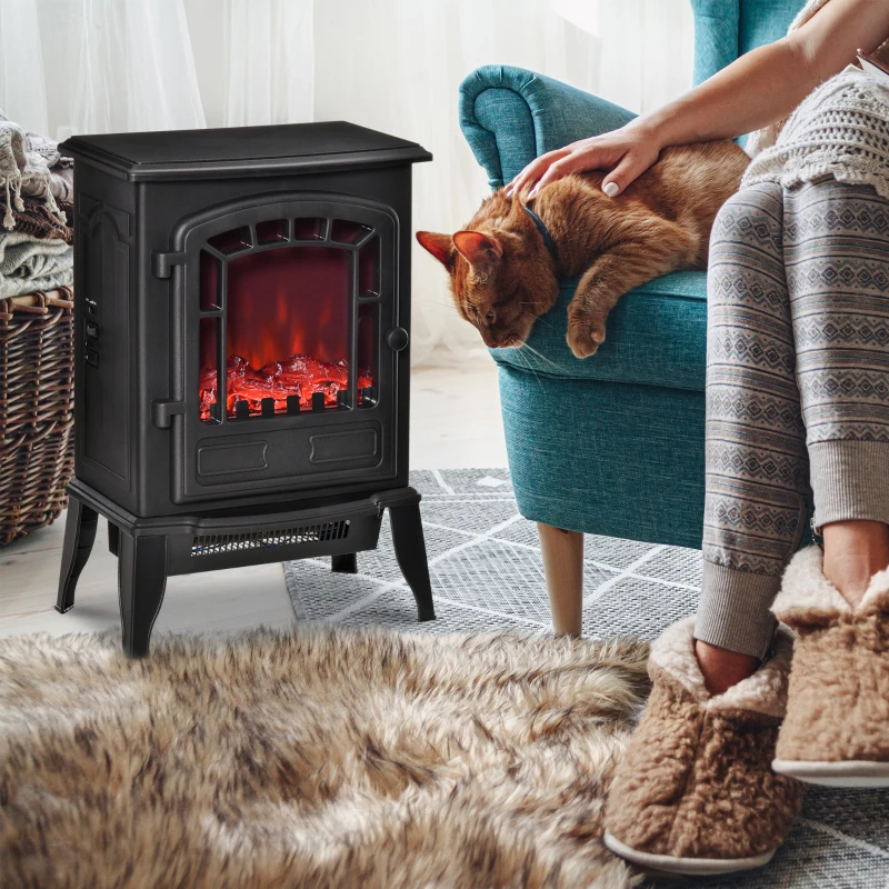 HOMCOM Elektrischer Bodenkamin, 2 Heizstufen, realistischer Flammeneffekt, vielseitig