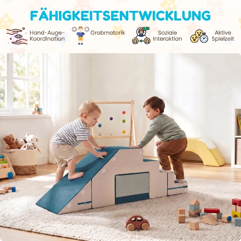 AIYAPLAY Spielsofa Samt 2-Teiliges Kindersofa aus Schaumstoff Waschbar Modulares Kindercouch  für Kinder 0,5 bis 3 Jahre