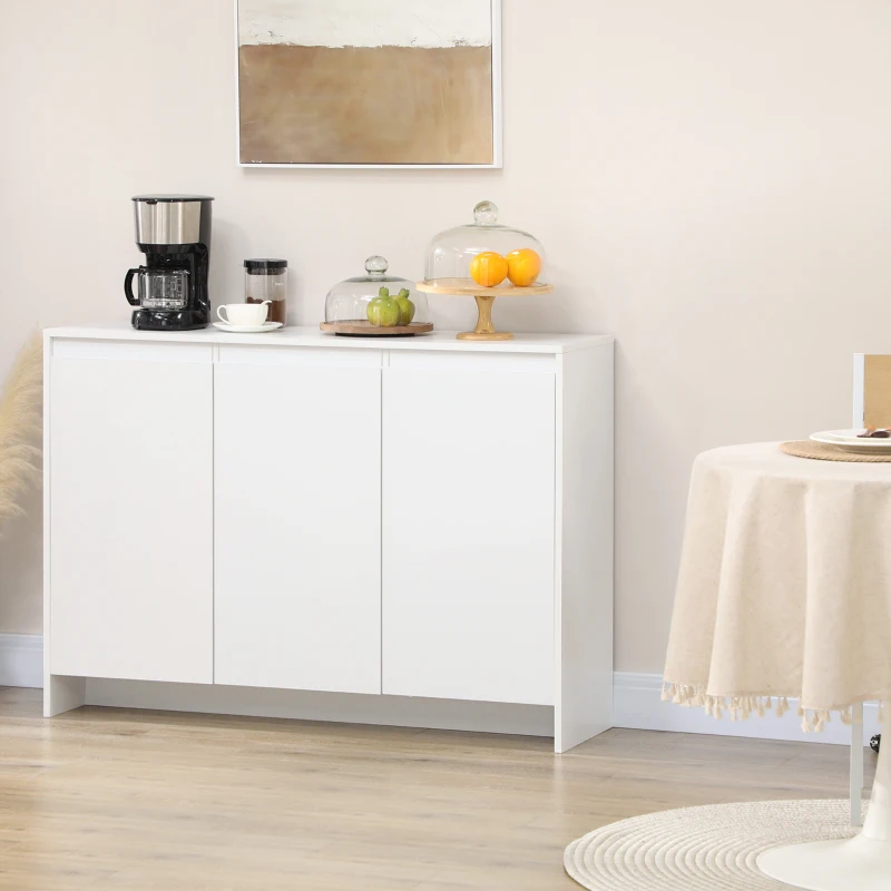 HOMCOM Mueble Aparador con 3 Puertas Estantes Ajustables y Cierre Suave Soporte para Televisores 120x35x85 cm Blanco