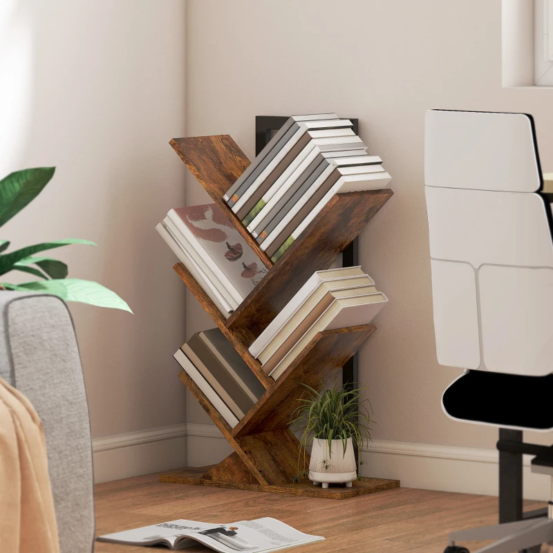 HOMCOM Four-Section Tree Bookcase - Wood-Effect