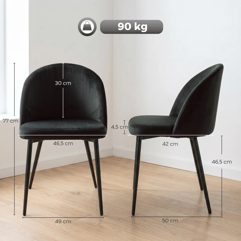 HOMCOM Lot de 2 chaises salle à manger chaise de cuisine scandinave chaise en velours rembourrée avec pieds effilés en métal