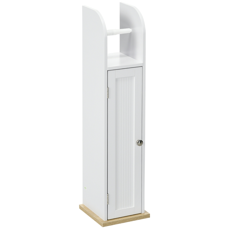 kleankin Meuble de salle de bain support papier toilette avec placard et étagères réglables 20 x 20 x 80 cm blanc