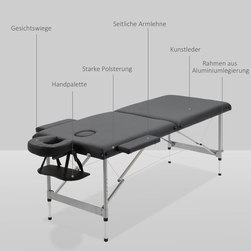HOMCOM inklapbare massagetafel, inclusief gezichtsondersteuning, armleuningen en handsteunen, mobiele massagetafel, 185 cm x 70 cm x 82 cm