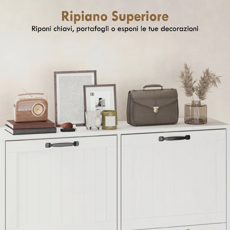 HOMCOM Mobile Scarpe, 4 Cassetti Ribaltabili, Salvaspazio con Ripiani Regolabili, Bianco