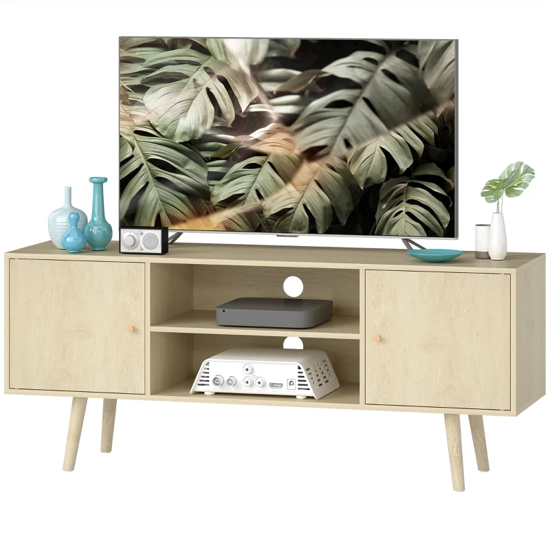 HOMCOM Comodă TV pentru Televizoare de Până la 55", cu 2 Dulapuri și 2 Rafturi, Culoare Lemn