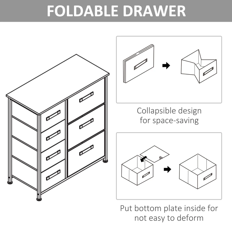 HOMCOM Chest of Drawers with 7 Drawers, Fabric Drawers with Large Storage Space, Drawers Dresser with Metal Frame, Adjustable Feet for Bedroom Living Room, Light Grey