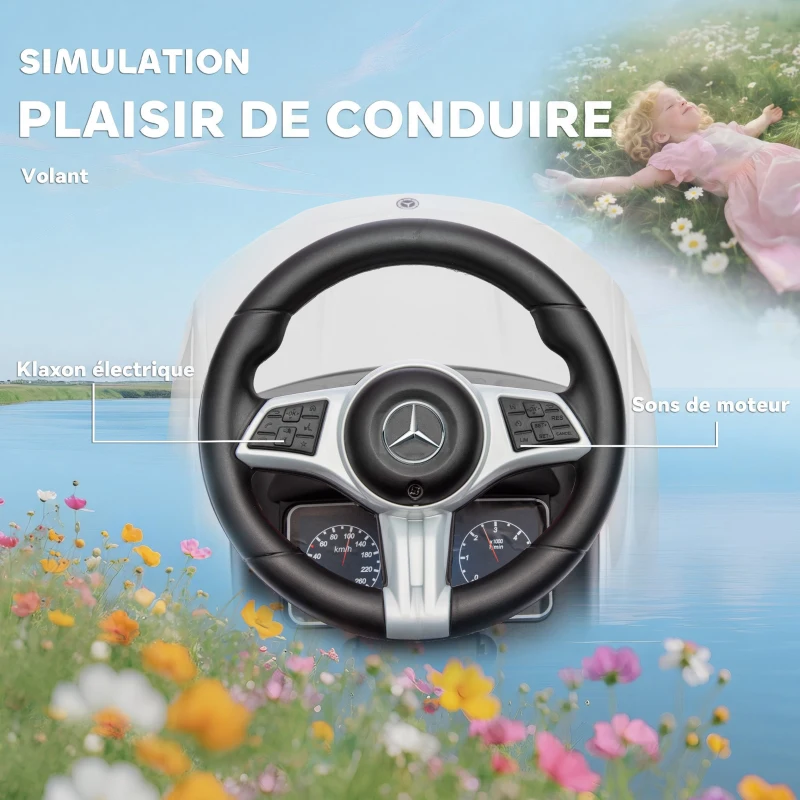 AIYAPLAY Porteur Enfants Mercedes-Benz sous Licence, Porteur Voiture à Pousser avec Poignée Amovible, 91 x 40 x 83 cm, Blanc