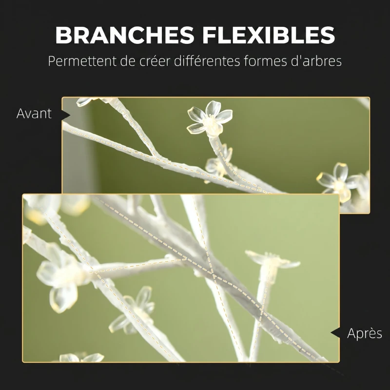 HOMCOM Arbre Lumineux LED 180 cm 180 LEDs Blanc Chaud, Arbre Artificiel de Cerisier en Fleurs, IP44, Intérieur Extérieur, Blanc