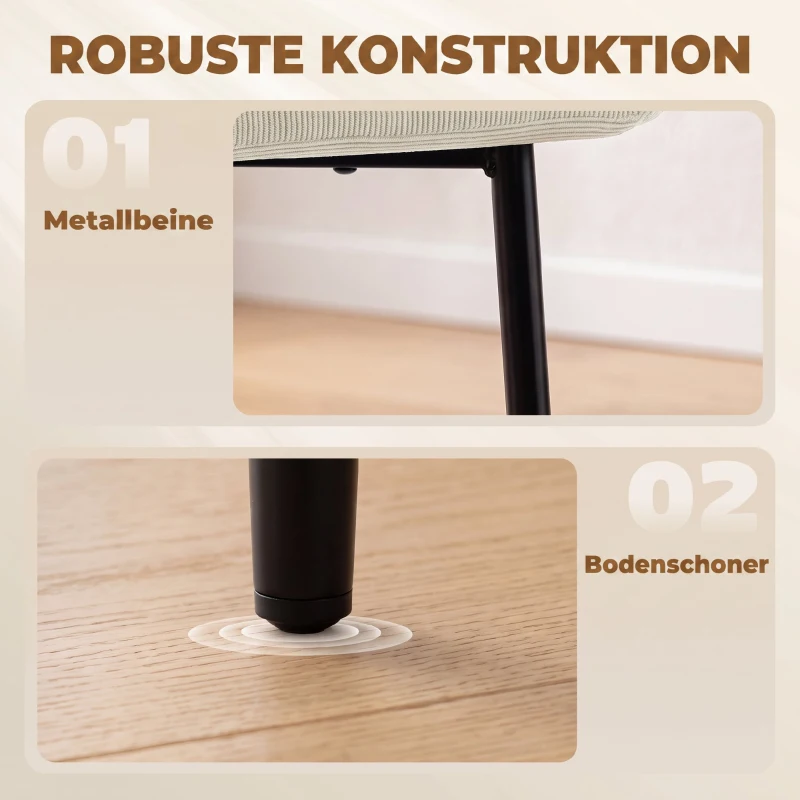 HOMCOM Esszimmerstühle 2er-Set, gepolsterte Küchenstühle mit Metallbeinen, cremeweiß