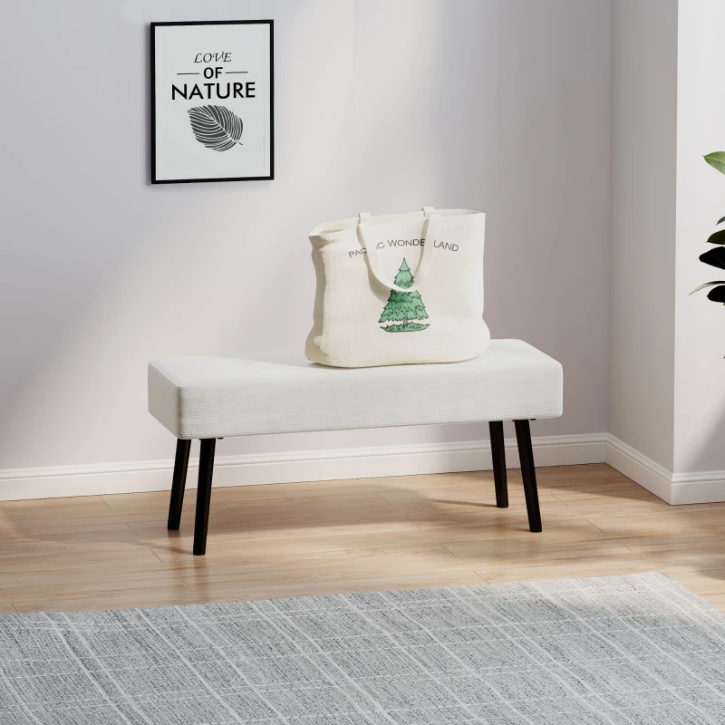 HOMCOM End of Bed Bench, Corduroy Bedroom Bench with Thick Padding and Steel Legs, Tufted Window Seat for Entryway, Living Room, Cream White