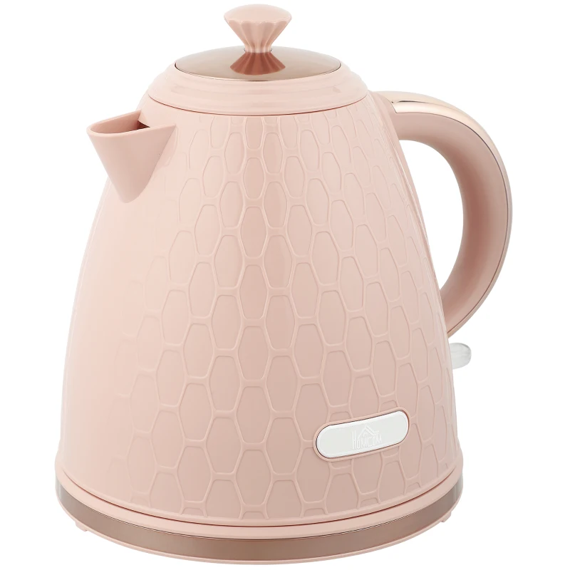 HOMCOM Wasserkocher, 2200W, Sichtfenster, Filter, Schnellkocher, Hellrosa
