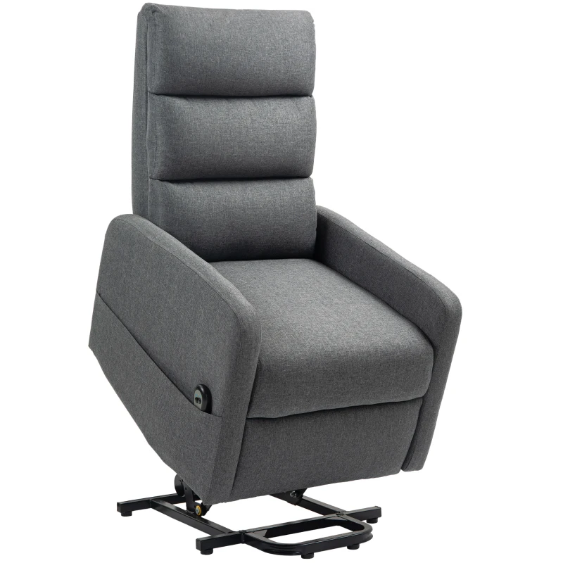 HOMCOM Elektrische Relaxstoel met Opstaanhulp, Afstandsbediening, Zacht Schuim, Zijvak, Bekleding in Linnenlook, Grijs
