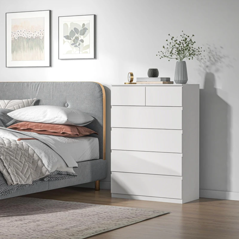 HOMCOM Cómoda Moderna com 6 Gavetas Cómoda de Madeira para Dormitório Entrada Sala de Estar 80x39x115cm Branco