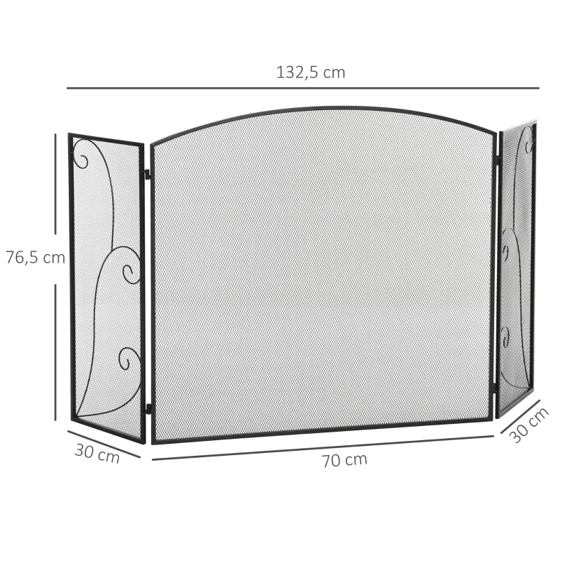 HOMCOM Vuurvonkbescherming voor haarden, 3 panelen, inklapbaar, flexibel, metaal, zwart, 132,5 x 76,5 cm.