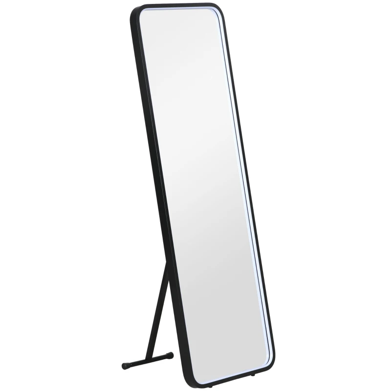 HOMCOM Espejo de Cuerpo Entero con Luces LED Espejo de Pie 151,5x50 cm Independiente o Pared con Luz Ajustable de 3 Colores