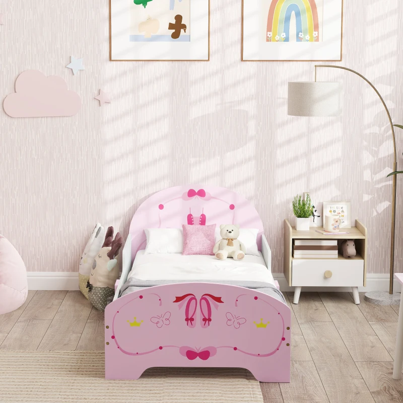 AIYAPLAY Ballet Theme Toddler Bed Frame with Safety Rails for 3-6 Years, Pink