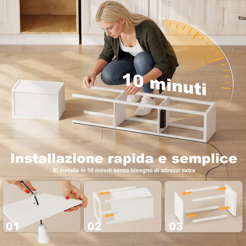 HOMCOM Lampada da Terra con Ripiani, Luce Regolabile, Interruttore a Pedale e Porte USB, Bianco
