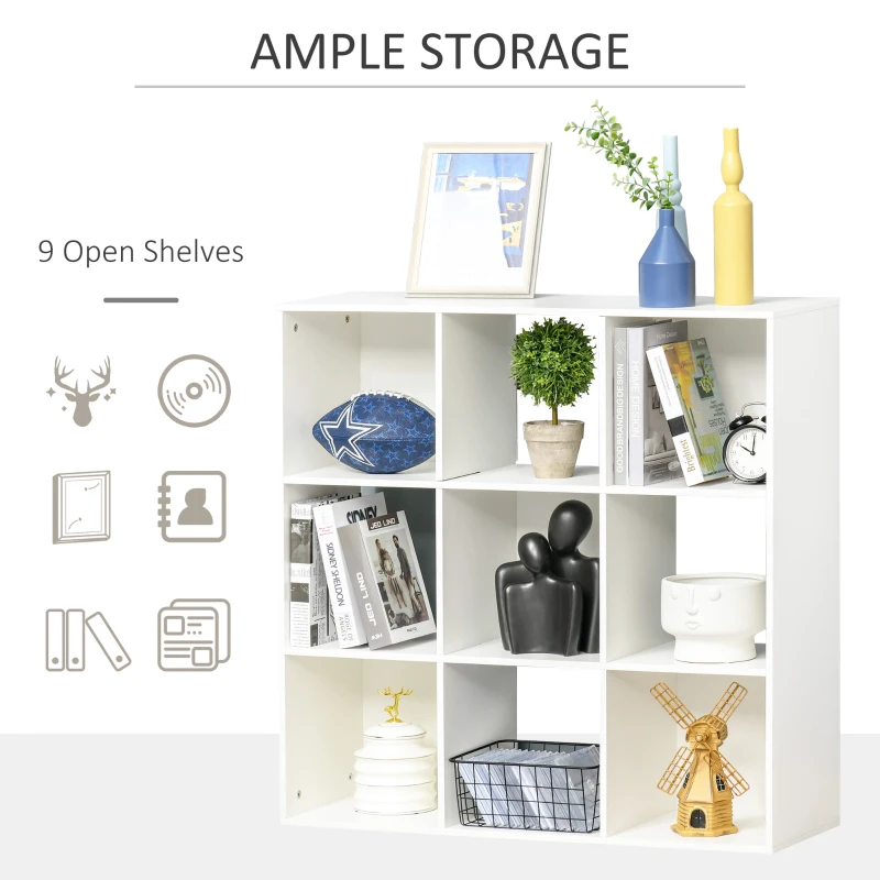 HOMCOM 3-tier 9 Cubes Storage Unit Particle Board Cupboard Bookcase Organiser Home Office Shelves, White