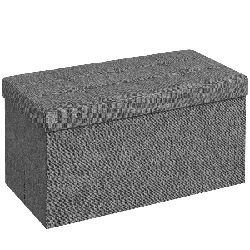 HOMCOM Bancă pliabilă de depozitare de 84L, capac tapițat și acoperită cu material textil, 76x38x38cm, gri închis