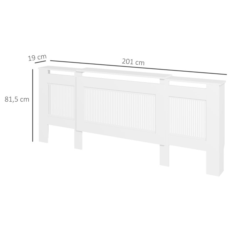 HOMCOM Radiatorbekleding, lamellenontwerp, verstelbare lengte 125-201 cm, MDF, wit(m-3)