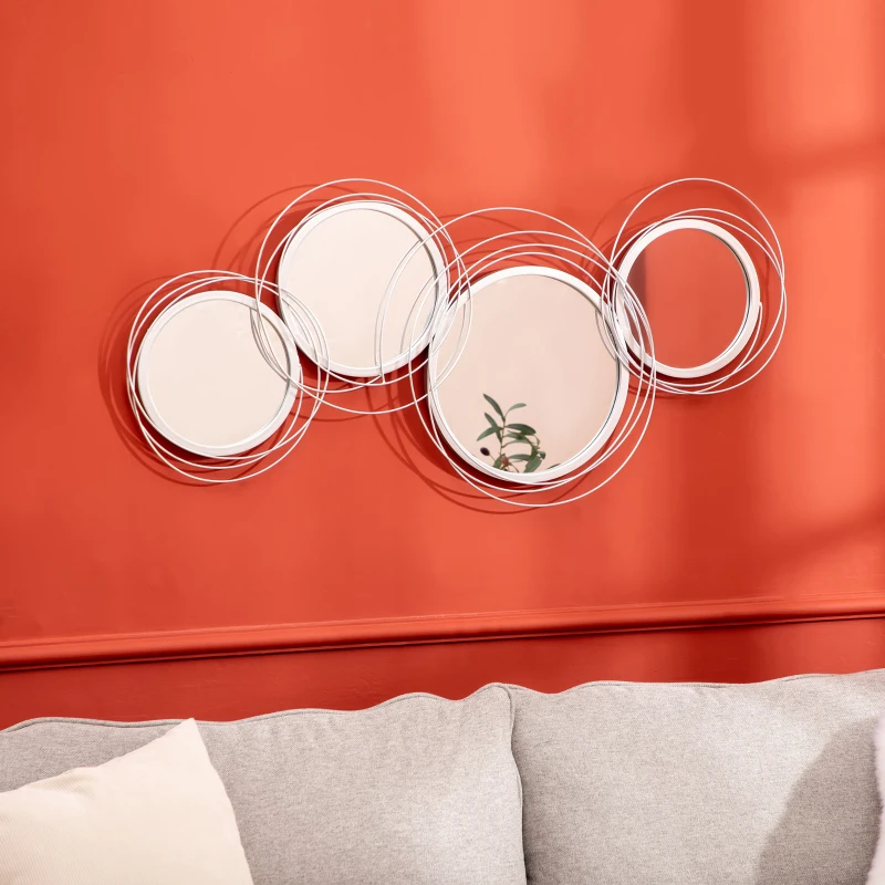 HOMCOM Spiegel-Set für Wanddekoration, Wandschmuck mit 4 runden Spiegeln, Wandspiegel, Flurspiegel,107 x 4 x 56 cm