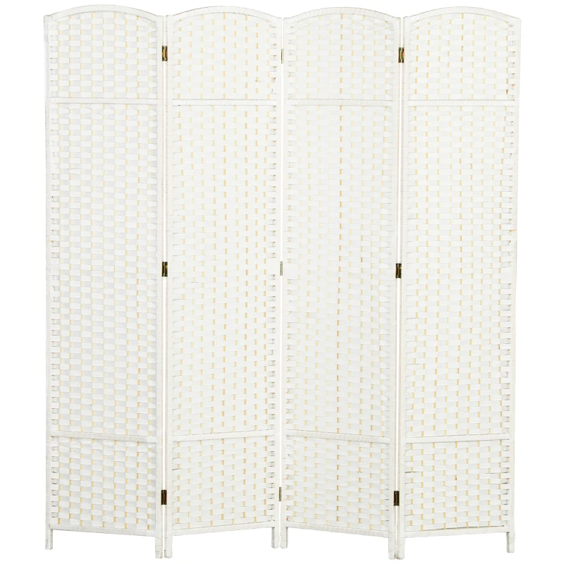 HOMCOM Paravent interieur en bois 4 panneaux 160 x 170 cm séparateur de pièce pliable pour salon, chambre à coucher, blanc