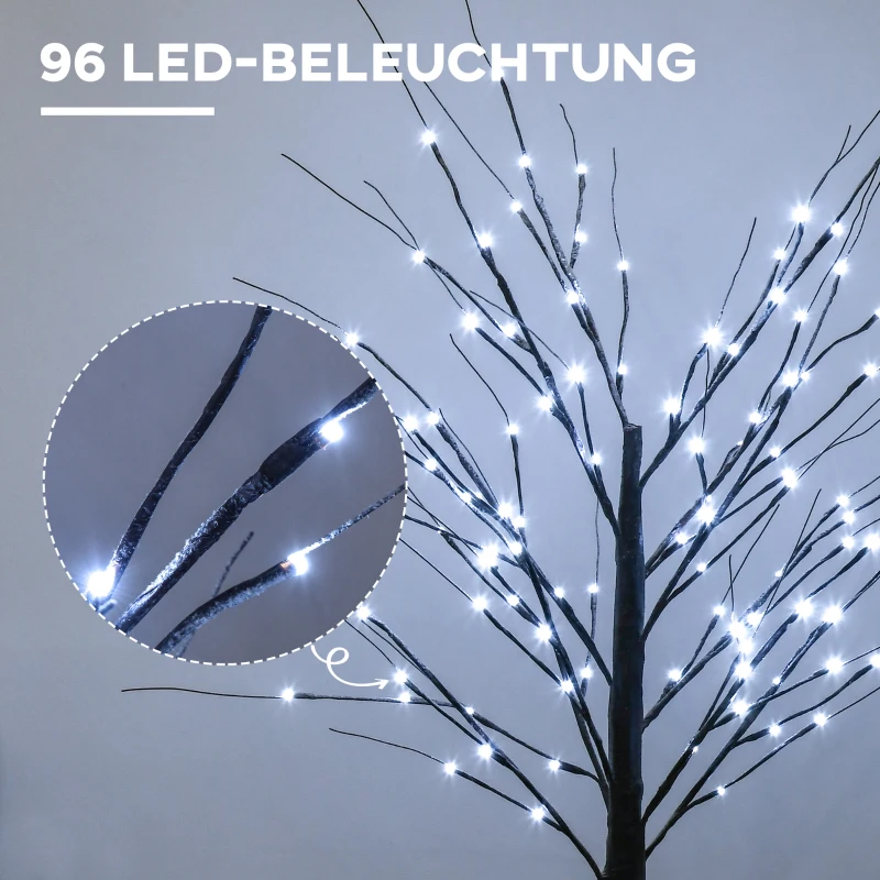 HOMCOM Kunstmatige Berk met LED-verlichting, 96 warmwitte Micro-LEDs, 150 cm, Bruin