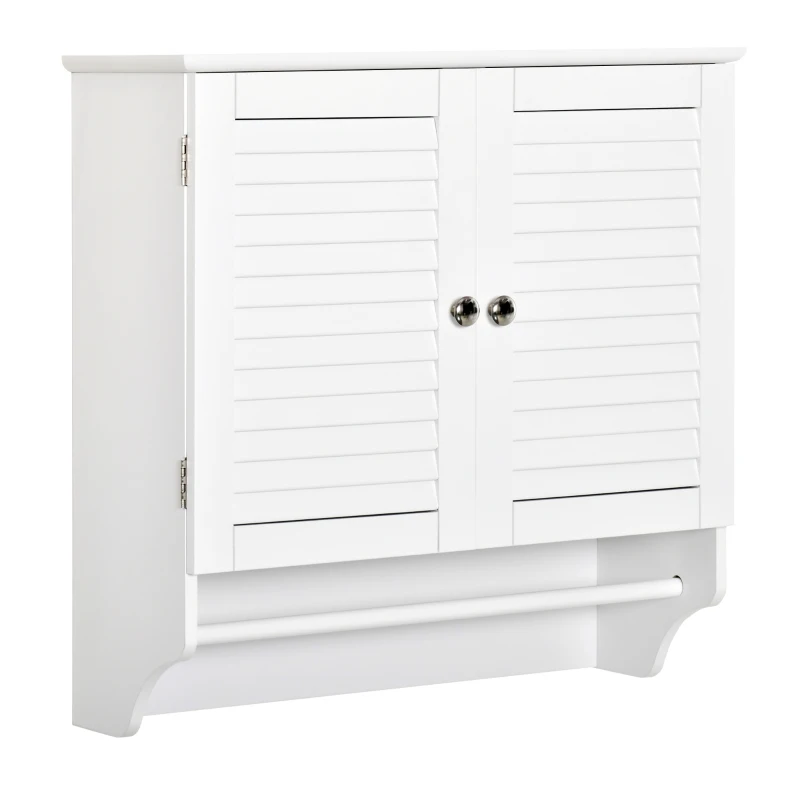 kleankin Armoire Murale Salle de Bain - Placard 2 Portes persiennes avec étagère - Porte-Serviette - Bois Blanc