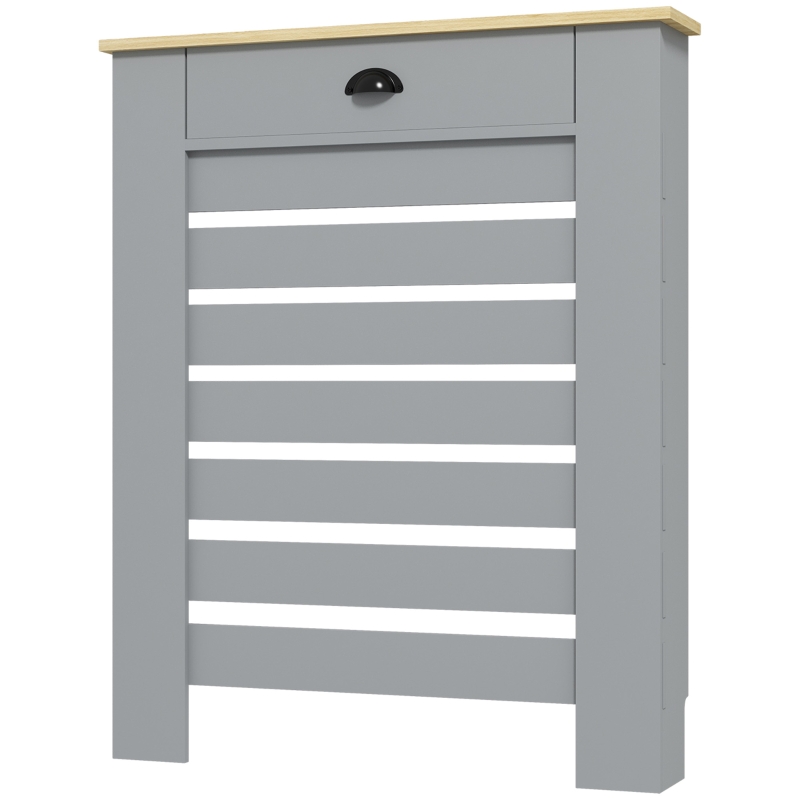 HOMCOM Copritermosifone in MDF a Doghe, Copricalorifero a Griglia con Cassetto, 78x19x95.5 cm, Grigio