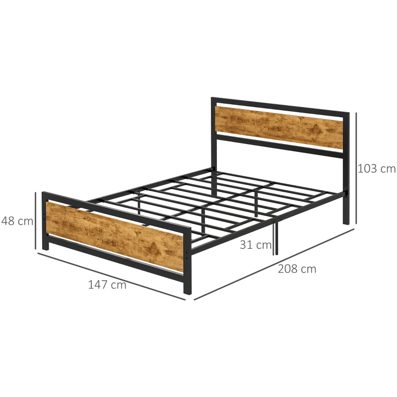 HOMCOM Struttura Letto Una Piazza e Mezza in Legno e Acciaio con Doghe in Stile Industriale, 140x200cm